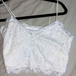 White lace cropped top not to short